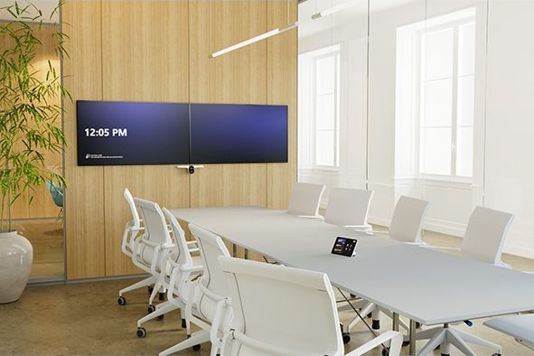 Boardroom with video conferencing displays