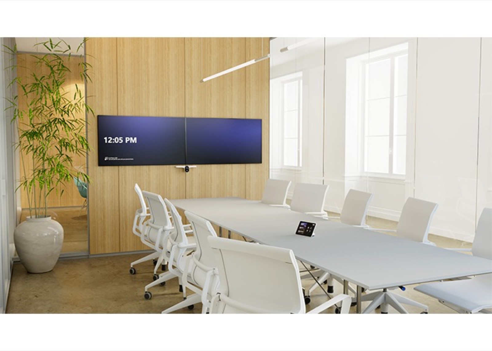 Meeting room with video conferencing displays