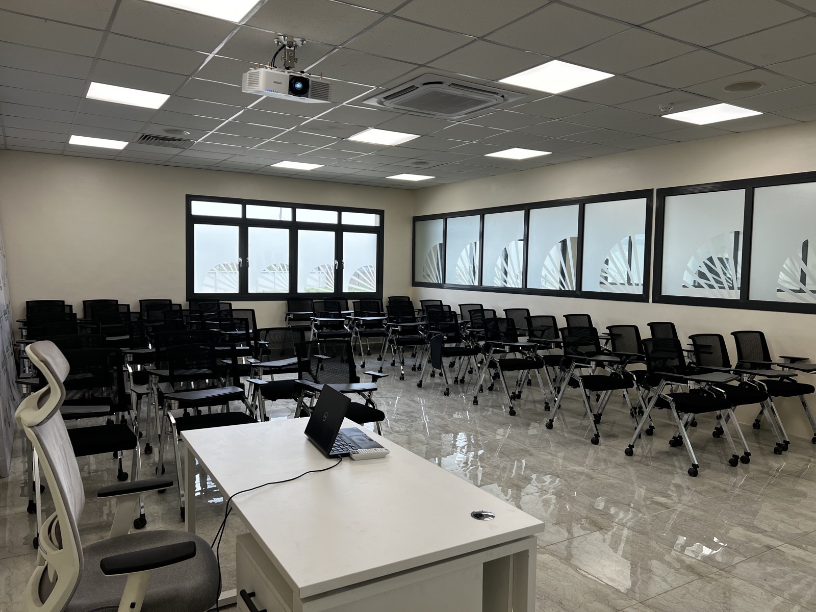 Training room with projector and screen
